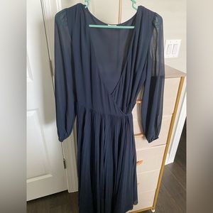 Aritzia Navy Blue Dress Pleated Midi